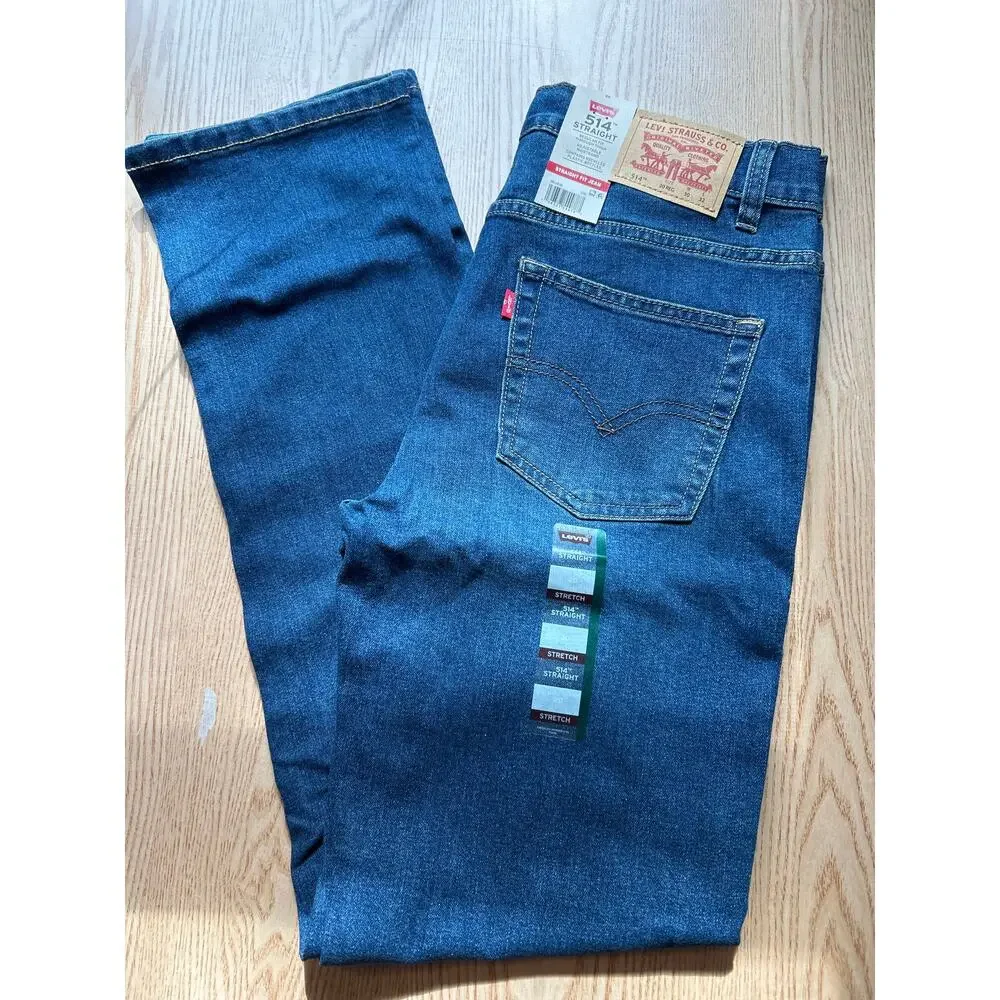 New Boys Levi’s 514 Straight Fit Stretchy Jeans Dark Blue size 20